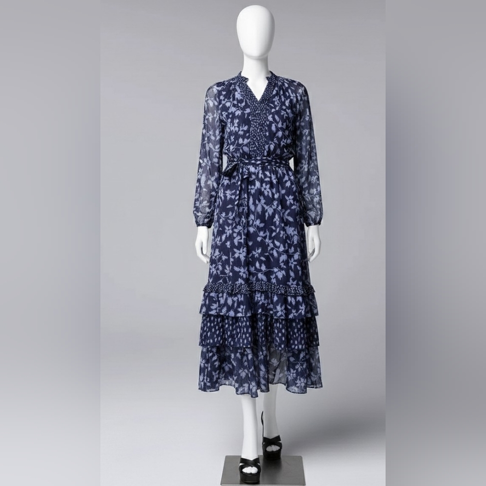 Simply Vera Vera Wang Navy Floral Long Sleeve Dress